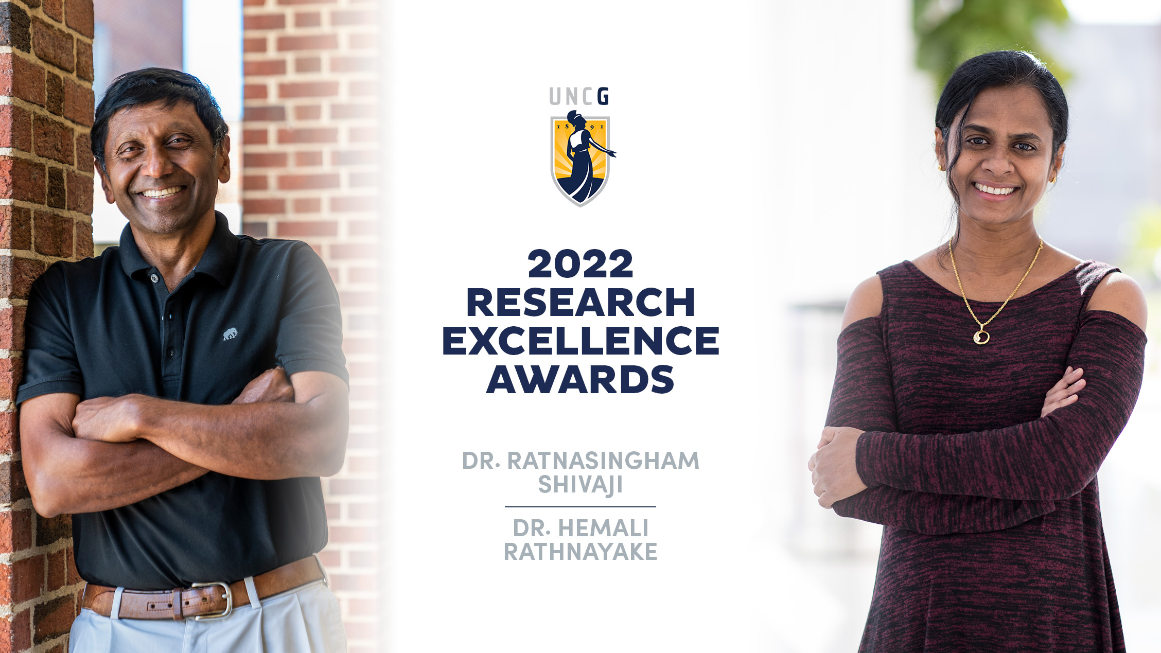 2022 research excellence award winners Dr. Ratnasingham Shivaji and Dr. Hemali Rathnayake.