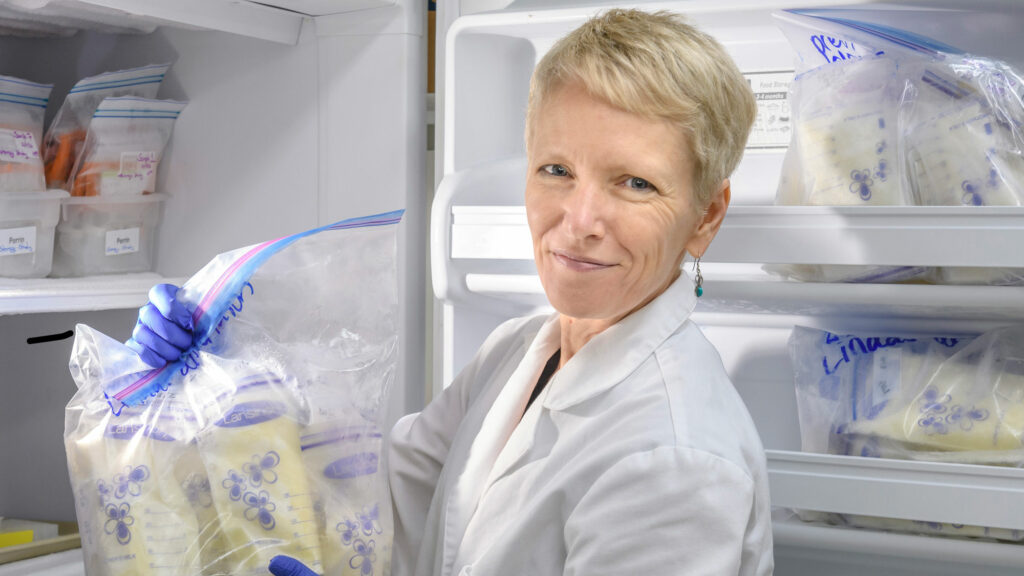 Dr. Maryanne Perrin holds samples of frozen human milk