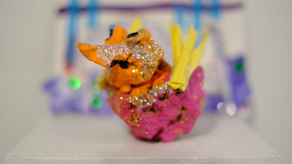 Close up of Pink and yellow art piece