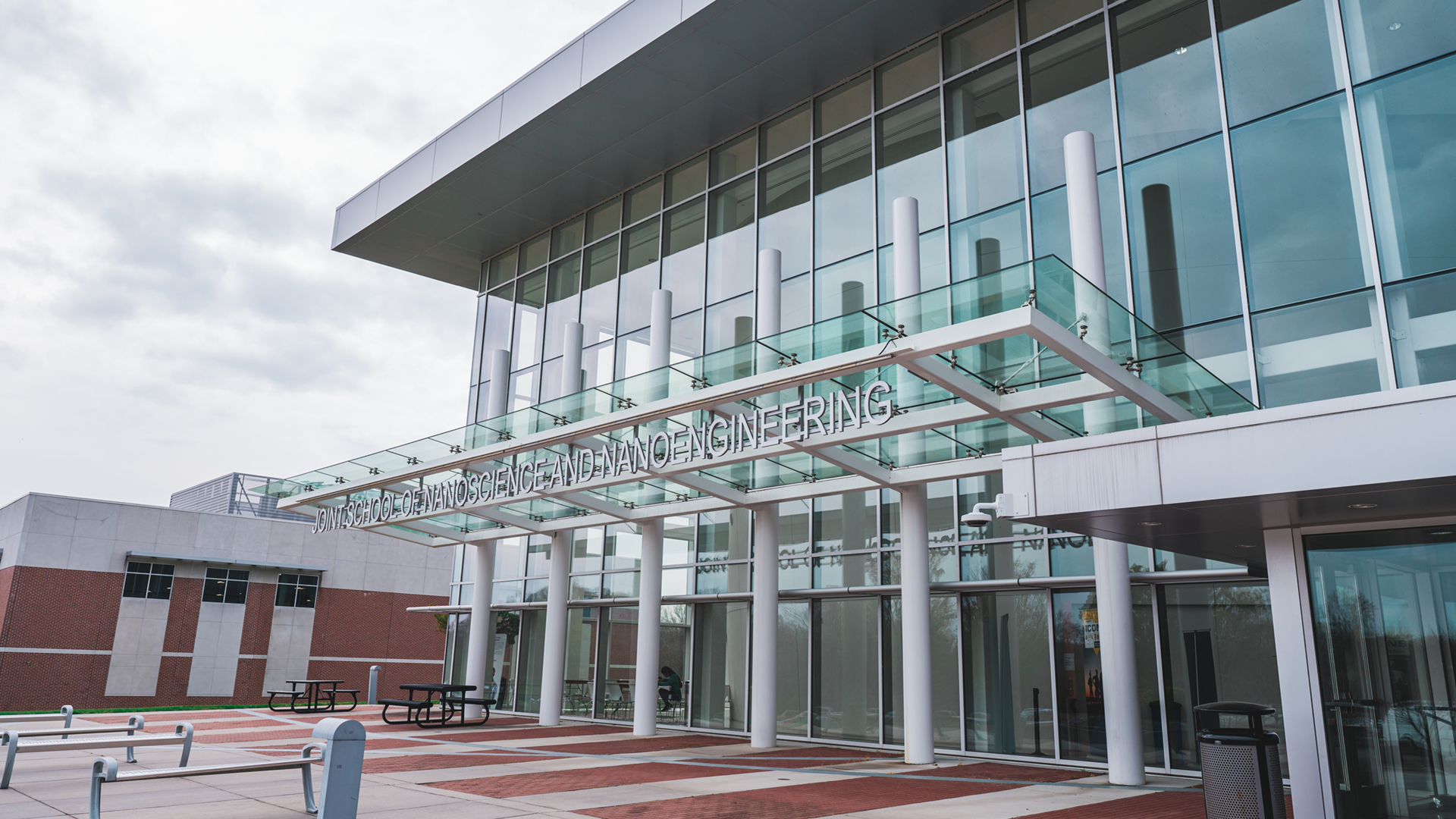 Exterior photo of Joint School of Nanoscience and Nanoengineering building.