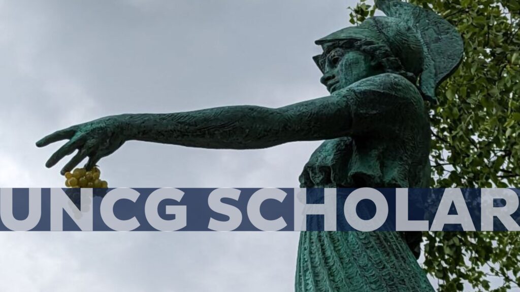 Image of UNCG's Minerva statue with the words "UNCG Scholar" on top