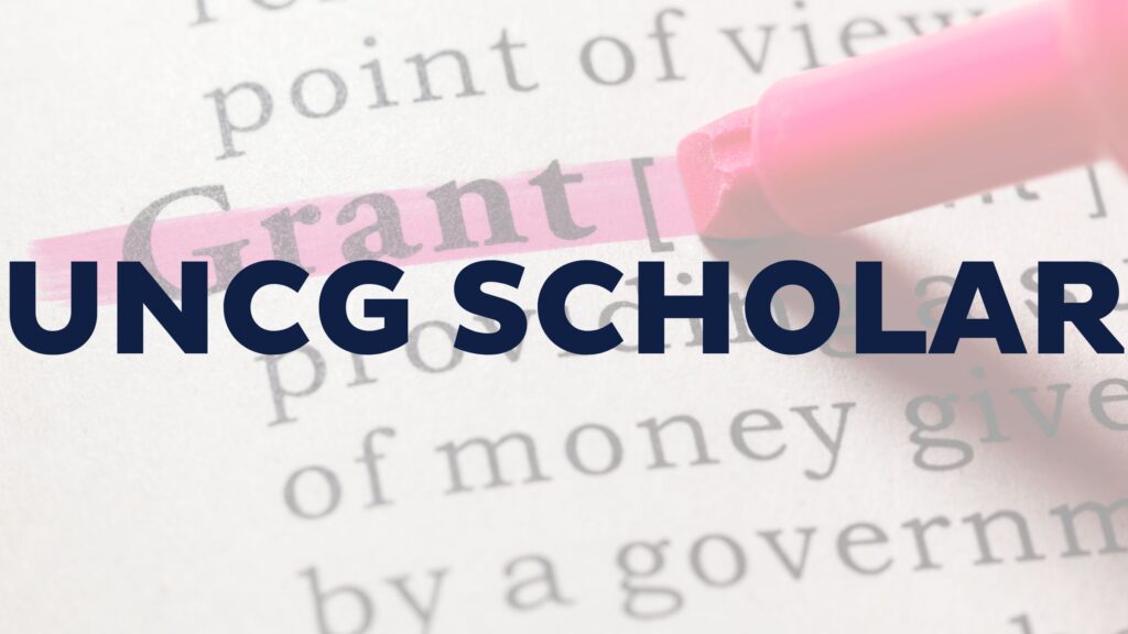 dictionary page focused on word "grant" being highlighted in pink with "UNCG Scholar" in blue on top