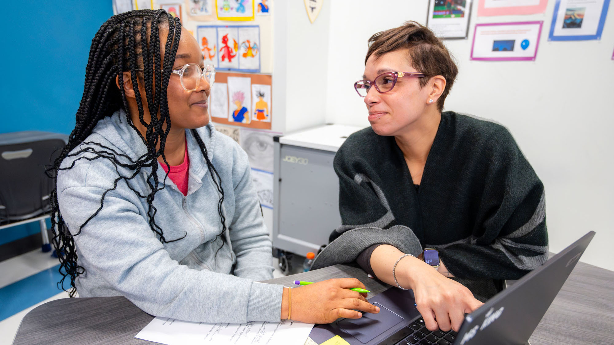 Faith Freeman works with a teacher at Asheboro City Schools for IPiE