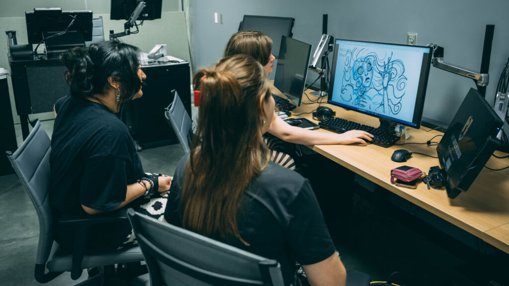 UNCG students working in the new animation space