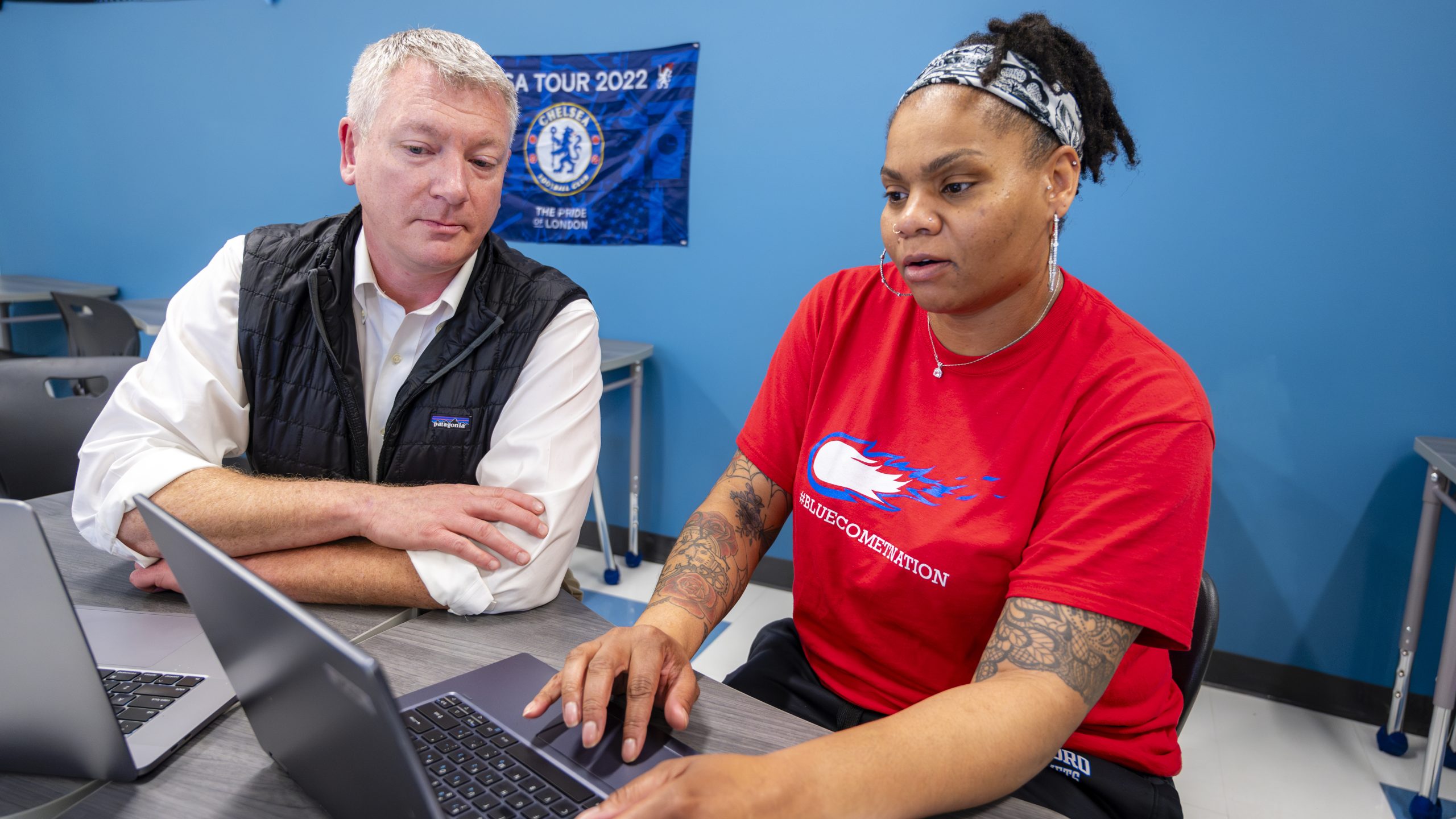 Holt Wilson works with an Asheville City School teacher