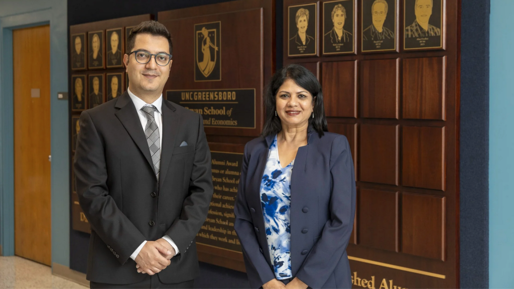 UNCG professors Dr. Lakshmi Iyer and Moez Farokhnia Hamedani